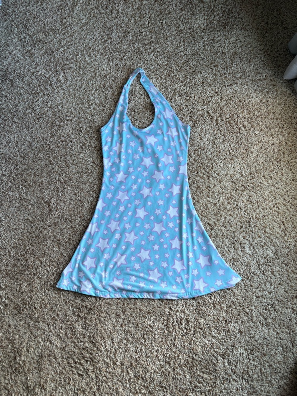 Sugar Thrillz Light Blue Star Print Halter Dress